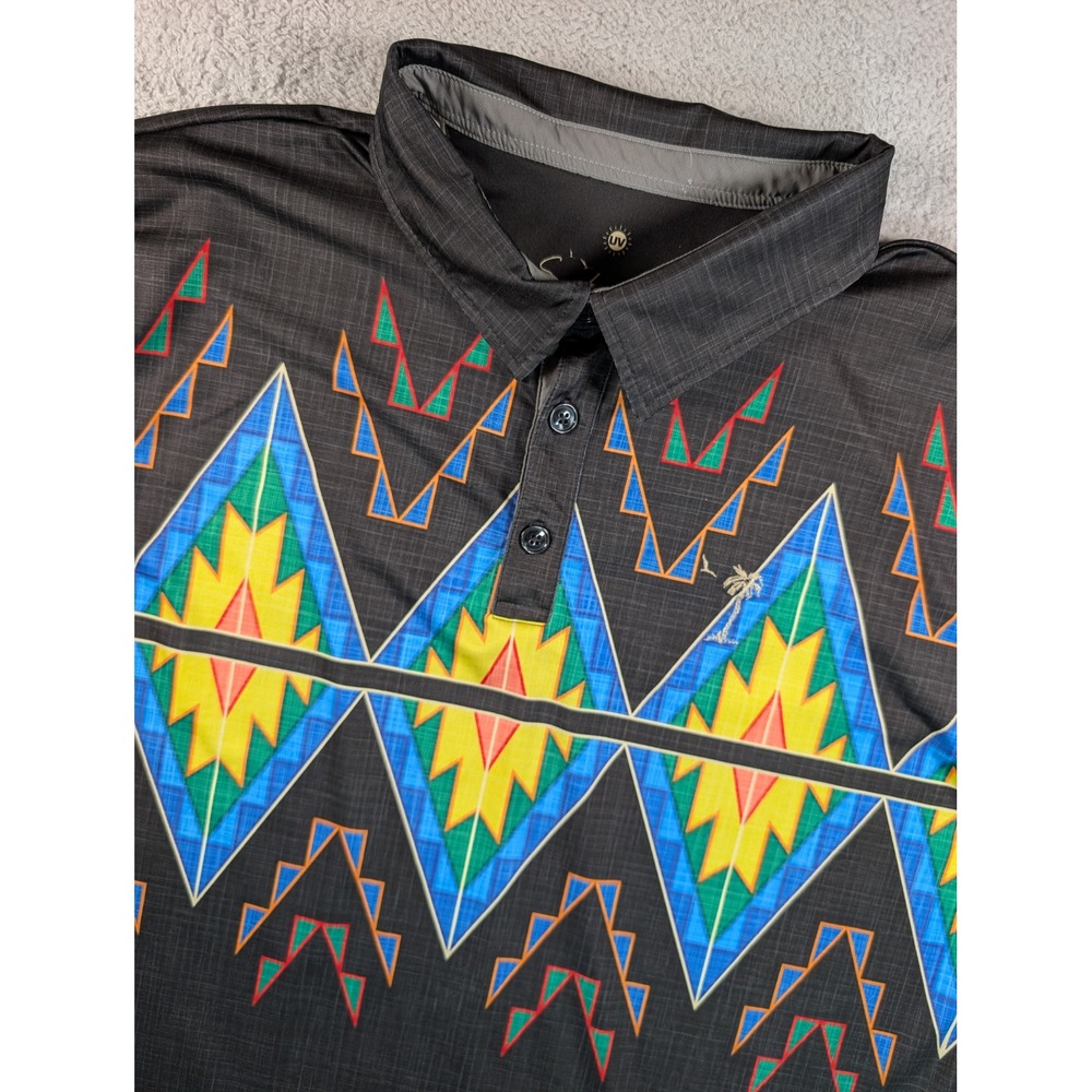 Sunday Crew Mens XXL UPF 50+ Polo Shirt Black Southwestern Geometric Performance